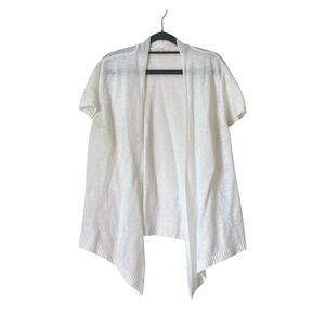 Eileen Fisher Women's 100% Linen White Short Sleeve Open Summer Cardigan Size XL